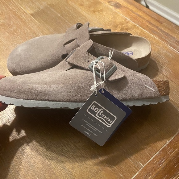 Birkenstock | Shoes | New Birkenstock Boston Bs Soft Footbed Suede Clogs  Mules Stone Coin Sz 39 Eu 8 | Poshmark